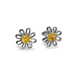 Henryka Daisy Stud Earrings in Silver and Yellow Amber - 6e271/y-cos