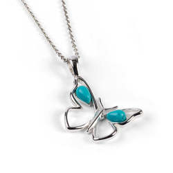 Henryka Small Butterfly Necklace in Silver and Turquoise - PH1/TQ-COS