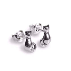 Henryka Miniature Cat Stud Earrings in Silver - EH319-B