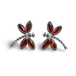 Henryka Pointed Dragonfly Stud Earrings in Silver and Amber - 6E323/C-COS