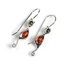 Henryka Cat Drop Earrings in Silver Ad Cognac and Green Amber - 6E208.ML-COS