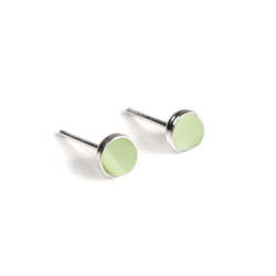 Henryka Small Round Stud Earrings in Silver and Pastel Green
