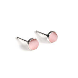 Henryka Small Round Stud Earrings in Silver and Pastel Pink