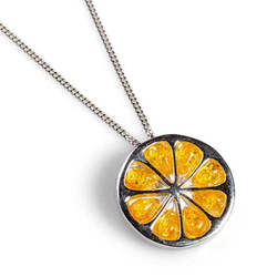 Henryka Lemon Slice Fruit Necklace in Silver and Yellow Amber