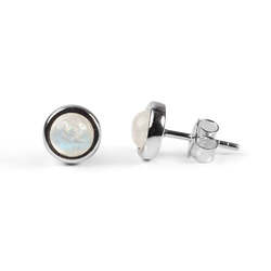Henryka Small Round Stud Earrings in Silver and Moonstone