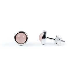 Henryka Small Round Stud Earrings in Silver and Rose Quartz