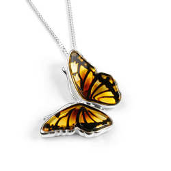 Henryka Monarch Butterfly Necklace in Silver and Amber