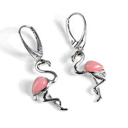 Henryka Flamingo Drop Earrings in Silver and Pink Agate