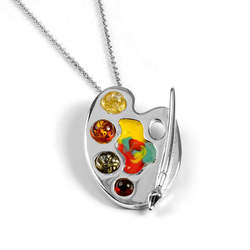 Henrkya Small Artist Palette Necklace in Silver and Amber