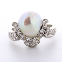 14ct White Gold Diamond and Pearl Ring - MS1577E