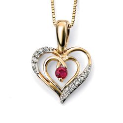 Diamond And Ruby Heart Pendant In Yellow Gold GP924R