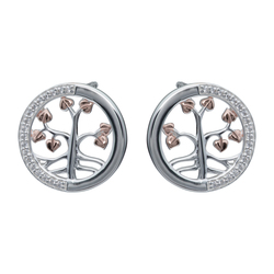 Unique 925 Silver Tree of life CZ Stud Earrings