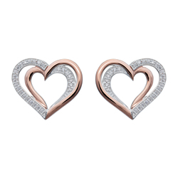 Unique 925 Silver and Rose Gold Heart CZ Stud Earrings