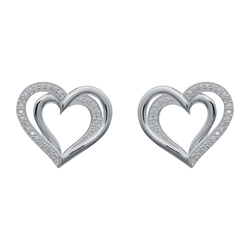 Unique 925 Silver CZ Heart Stud Earrings