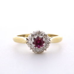 Yellow Gold Ruby and Diamond Cluster Ring - MS1608