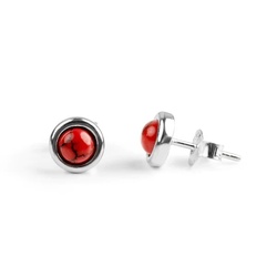 Henryka Small Round Stud Earrings in Silver and Coral