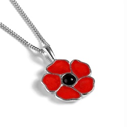 Henryka Hand-painted Poppy Flower Necklace in Silver and Amber
