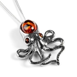 Henryka Statement Silver Octopus Necklace with Amber