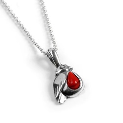 Henryka Miniature Robin Necklace in Silver and Coral