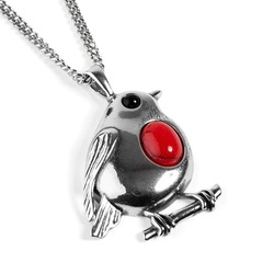 Henryka Large Robin Necklace in Silver and Coral