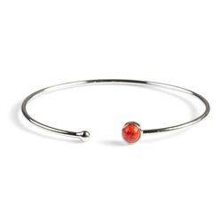 Henryka Simple Solo Cuff Bangle in Silver and Coral