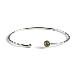 Henryka Simple Solo Cuff Bangle in Silver and Green Amber