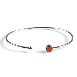 Henryka Simple Solo Cuff Bangle in Silver and Amber