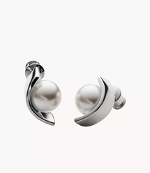 Skagen Agnethe Pearl Silver-Tone Stud Earrings