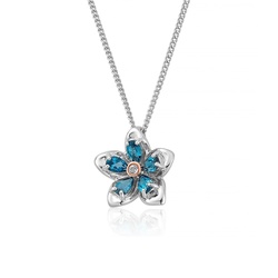 Clogau Gold Forget Me Not Silver and London Blue Topaz Pendant - 3SFMNP