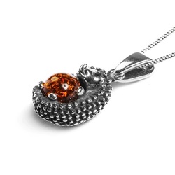 Henryka Tiggy the Hedgehog Silver and Cognac Amber Necklace