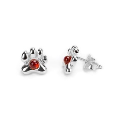 Henryka Paw Print Silver and Amber Stud Earrings