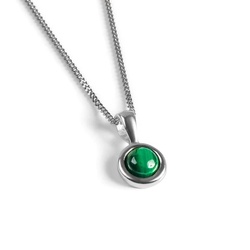 Henryka Round Charm Necklace in Silver and Malachite