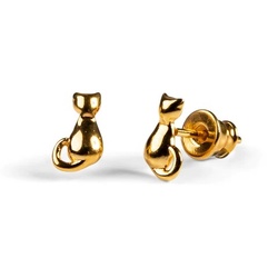 Henryka Miniature Cat Stud Earrings in Silver with 24ct Gold
