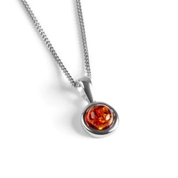 Henryka Round Charm Necklace in Silver and Amber