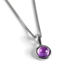 Henryka Round Charm Necklace in Silver and Amethyst