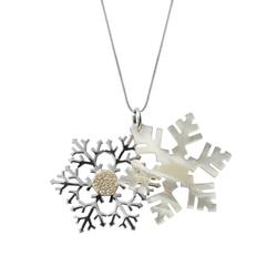 Silver Mother of Pearl Small Double Snowflake Necklace - P2786C