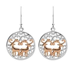 Silver Rose Gold Pierced Reindeer Earrings - E2235
