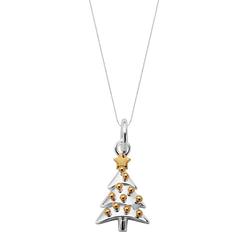 Silver and Yellow Gold Small Christmas Tree with Baubles Necklace - P2789C