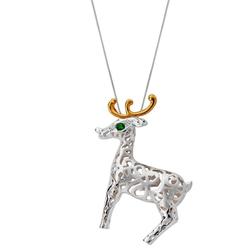 Silver and Yellow Gold Small Reindeer Necklace - P2794C