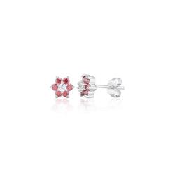Red Seven Stone Flower Cluster Stud Earrings (0.50ct) - E2087R