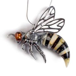 Large Hornet Necklace In Silver And Amber