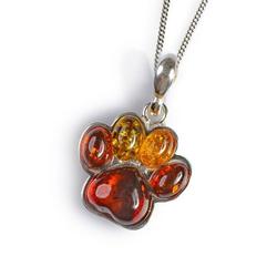 Large Paw Print Necklace In Silver And Amber