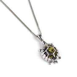 Henryka Turtle - Tortoise Necklace In Silver And Green Amber - Ph554-G-Cos