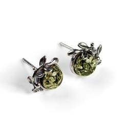 Henryka Leaf Motif Stud Earrings In Silver And Amber - Eh722-G-Bu