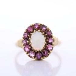 9ct Opal and ruby ring